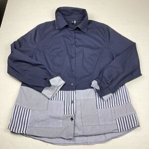 Ravel Womens Button Down Shirt Striped Patchwork Long Sleeve Casual Work Top M